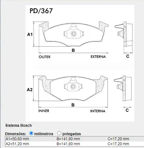 PASTILHA FREIO DIANTEIRA GOL GV 1.0 1.6 2008/ BOSCH