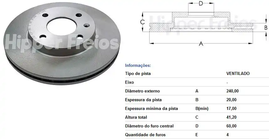DISCO FREIO DIANTEIRO CORSA 1.0 1.4 2002/ VENTILADO